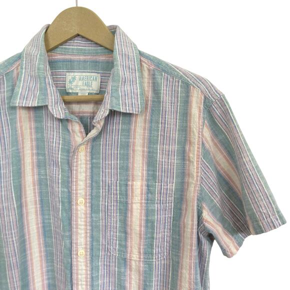 American Eagle Cotton Short Sleeve Button Up Shirt - Picture 1 of 4
